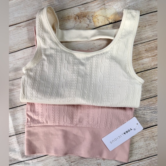 Yogalicious Cream and Pink cable knit sports bra set - Picture 7 of 7